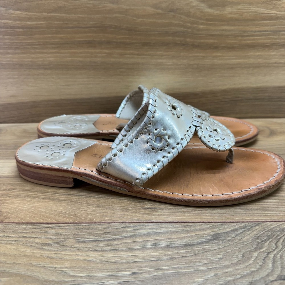 Jack Rogers Silver Leather Sandals 8 M Flip Flops Summer Vacation Resort